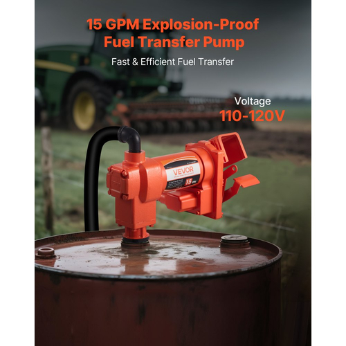 Αντλία μεταφοράς καυσίμου VEVOR 230V, 15 GPM 57 L/min, ηλεκτρική αντλία μεταφοράς λαδιού AC, μέγιστη ανύψωση αναρρόφησης 8 ft/2,4 m, μέγιστη ανύψωση 37 ft/11,28 m, προστασία υπερθέρμανσης, για βενζίνη ντίζελ κηροζίνη βιοντίζελ αιθανόλη