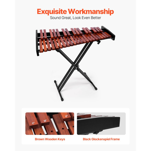 Ξυλόφωνο VEVOR Glockenspiel, 37 Νότες, Ξύλινο Επαγγελματικό Κρουστό Όργανο Ξυλόφωνου, με Βάση Ρυθμιζόμενου Ύψους, 4 Σφυριά, Τσάντα Μεταφοράς, Κιτ Μουσικών Οργάνων για Αρχάριους για Ενήλικες και Παιδιά