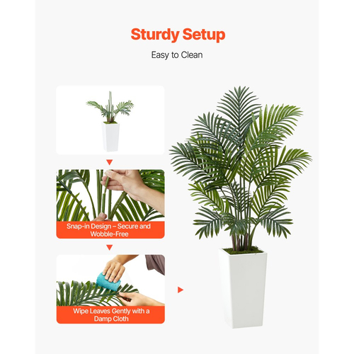 Τεχνητός Φοίνικας Areca VEVOR 1219 mm, 2 συσκευασίες τροπικών φυτών ψεύτικου φοίνικα με ψηλή λευκή γλάστρα, τεχνητό μεταξωτό φυτό δαπέδου σε γλάστρα, μεγάλο δέντρο για διακόσμηση σπιτιού, γραφείου, σαλονιού, εσωτερικής και εξωτερικής χρήσης