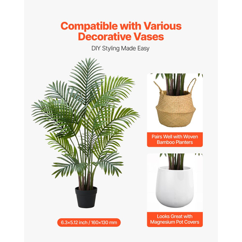 Τεχνητός Φοίνικας Areca VEVOR 1219 mm, 2 συσκευασίες τροπικών φυτών ψεύτικου φοίνικα με ψηλή λευκή γλάστρα, τεχνητό μεταξωτό φυτό δαπέδου σε γλάστρα, μεγάλο δέντρο για διακόσμηση σπιτιού, γραφείου, σαλονιού, εσωτερικής και εξωτερικής χρήσης