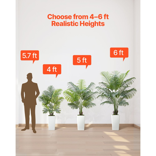 Τεχνητός Φοίνικας Areca VEVOR 1219 mm, 2 συσκευασίες τροπικών φυτών ψεύτικου φοίνικα με ψηλή λευκή γλάστρα, τεχνητό μεταξωτό φυτό δαπέδου σε γλάστρα, μεγάλο δέντρο για διακόσμηση σπιτιού, γραφείου, σαλονιού, εσωτερικής και εξωτερικής χρήσης