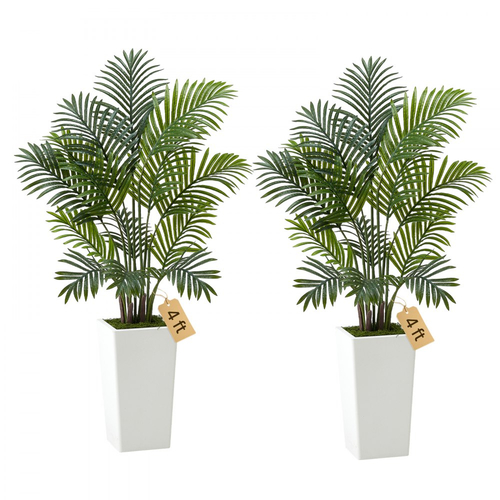 Τεχνητός Φοίνικας Areca VEVOR 1219 mm, 2 συσκευασίες τροπικών φυτών ψεύτικου φοίνικα με ψηλή λευκή γλάστρα, τεχνητό μεταξωτό φυτό δαπέδου σε γλάστρα, μεγάλο δέντρο για διακόσμηση σπιτιού, γραφείου, σαλονιού, εσωτερικής και εξωτερικής χρήσης