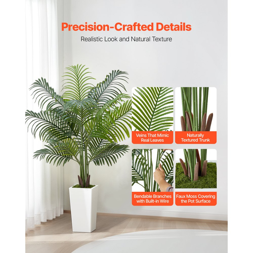 Τεχνητός φοίνικας Areca VEVOR 1524 mm, Τροπικά φυτά ψεύτικου φοίνικα με ψηλή λευκή γλάστρα, Φυτό μεταξιού δαπέδου σε γλάστρα, Μεγάλα δέντρα για διακόσμηση σπιτιού, γραφείου, σαλονιού, ζέσταμα σπιτιού, εσωτερικού χώρου, εξωτερικού χώρου