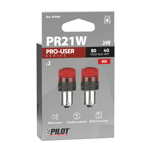 PR21W 24V BAW15s 80/40lm ΜΕ ΚΟΚΚΙΝΟ ΦΩΣ ΔΙΠΛΗΣ ΠΟΛΙΚΟΤΗΤΑΣ LED CAN-BUS PRO-USER SERIES 24V 2ΤΕΜ.