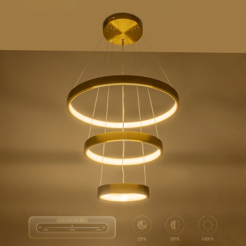 GLOBOSTAR® NEMESIS TRIO 61169 Μοντέρνο Κρεμαστό Φωτιστικό Οροφής LED 100W 12123lm 360° AC 220-240V IP20 Ρυθμιζόμενο Λευκό CCT με Χειριστήριο από 2700K έως 6000K Dimmable - Lumileds SMD Chip - Χρυσό Βούρτσας - Μ60 x Π60 x Υ60cm - 3 Χρόνια Εγγύηση