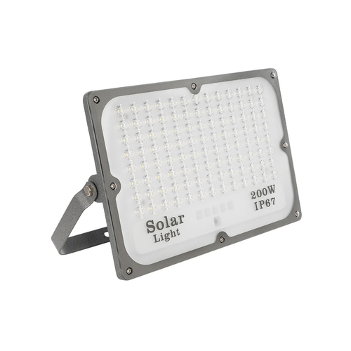GLOBOSTAR® LUMOVOX 73068 Προβολέας LED 200W 10000lm 120° DC 5V με Φωτοβολταϊκό Panel 5V 12W & Επαναφορτιζόμενη Μπαταρία Li-ion 3.2V 10000mAh Αδιάβροχο IP65 Ψυχρό Λευκό 6000K - 180 x SMD2835 Sanan Chip - Γκρι Ανθρακί - Μ29 x Π0 x Υ19cm - 2 Χρόνια Εγγύηση