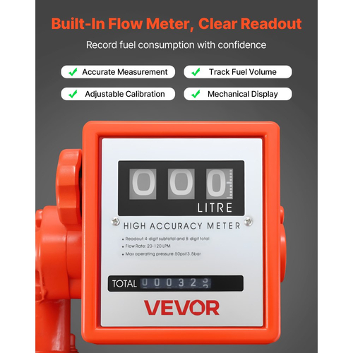 Αντλία μεταφοράς καυσίμου VEVOR 230V, 20 GPM 76 L/min, ηλεκτρική αντλία μεταφοράς λαδιού AC, με μετρητή, ακροφύσιο καυσίμου αυτόματης απενεργοποίησης και εύκαμπτο σωλήνα εκκένωσης, υψηλή ροή για βενζίνη, ντίζελ, κηροζίνη, βιοντίζελ, αιθανόλη