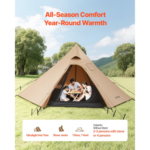 Σκηνή VEVOR για 4 άτομα, Σκηνές Camping Tipi με γρύλο κουζίνας και εσωτερική σκηνή, Φορητές σκηνές χειμερινής κατασκήνωσης με φούστα χιονιού, Εύκολη εγκατάσταση, Αδιάβροχες σκηνές καταφυγίου 4 εποχών για ψάρεμα με σακίδιο πλάτης