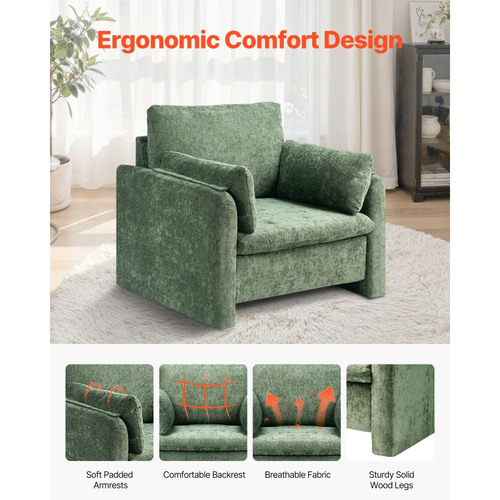 Πολυθρόνα VEVOR Green Accent, Μοντέρνα Πολυθρόνα με Ταπετσαρία και Μπράτσα, Πολυθρόνες από Υφασμάτινο με Χοντρό Μαξιλάρι και Αψιδωτή Πλάτη, Μονή Υφασμάτινη Πολυθρόνα για Σαλόνι, Υπνοδωμάτιο, Γραφείο, Γραφείο
