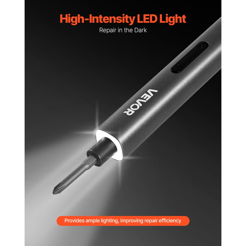 Σετ ηλεκτρικών κατσαβιδιών ακριβείας VEVOR, 52 μαγνητικές μύτες, μίνι ηλεκτρικό κατσαβίδι με μαγνητικό κουτί αποθήκευσης, ατσάλινες μύτες S2, φως LED, φόρτιση τύπου C, για επισκευή τηλεφώνων, φορητών υπολογιστών και ηλεκτρονικών ειδών