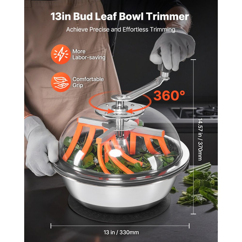 Χλοοκοπτικό VEVOR Bud Leaf Bowl, Χειροκίνητο ψαλίδι μπουμπουκιών 335 mm, με αιχμηρές λεπίδες από ανοξείδωτο ατσάλι, οπτική κοπή, μηχανή υδροπονικής κοπής υγρής και ξηρής, περιστρεφόμενη περιστροφή για φυτά, φύλλα, μπουμπούκια, λουλούδια