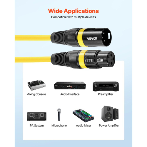 Καλώδιο VEVOR XLR 1 μ., Συσκευασία των 10, Θωρακισμένα Καλώδια Μικροφώνου DMX Αρσενικό σε Θηλυκό, Επιχρυσωμένα Καλώδια Μικροφώνου XLR 3 Ακροδεκτών, για Φωτισμό Σκηνής, Μικρόφωνα, Ενισχυτή, Μίκτη, Συστήματα Ηχείων