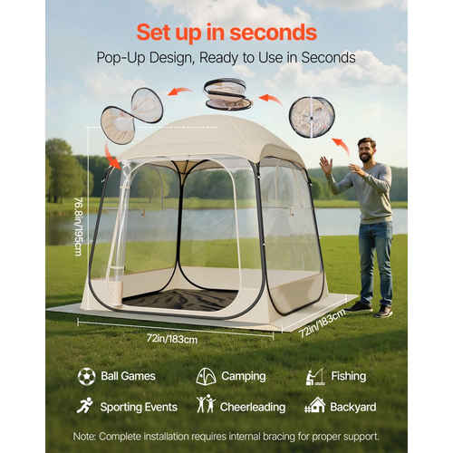 Σκηνή VEVOR Pop-up για αθλήματα, 1,83x1,83 μ. Διάφανη σκηνή με φούσκες για 2-4 άτομα, αδιάβροχη εξωτερική κάψουλα με πατάκι δαπέδου και κάλυμμα, σκηνές κήπου με θόλο, ιγκλού, στέγαστρο κάμπινγκ για εκδηλώσεις, ψάρεμα, επευφημίες