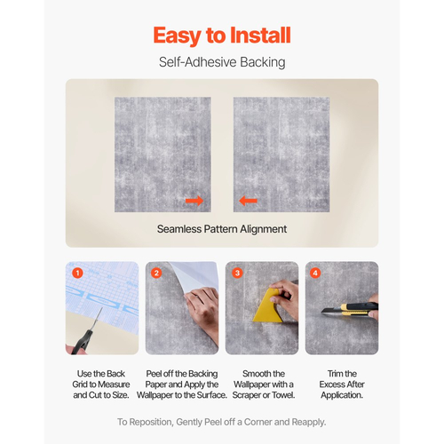 Ταπετσαρία τοίχου VEVOR Peel and Stick, 40cm x 15m Αδιάβροχο αυτοκόλλητο χαρτί επαφής, εύκολο στον καθαρισμό διακοσμητικό τοίχου βινυλίου ρολό για υπνοδωμάτιο, κουζίνα, γραφείο, μπάνιο, σκούρο γκρι βιομηχανικό στυλ