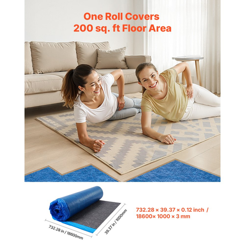 Υπόστρωμα δαπέδου VEVOR 18,6 m²/ρολό, επένδυση δαπέδου laminate πάχους 3 mm με ενσωματωμένο φράγμα υδρατμών, μεμβράνη από ίνες βαρέως τύπου + μεμβράνη PE, ηχομόνωση και μείωση θορύβου, ιδανικό για δάπεδα βινυλίου