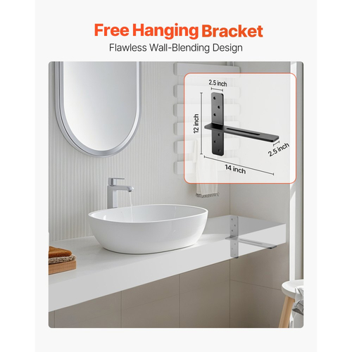 Βάσεις ραφιών VEVOR T 2 τεμάχια, χωρητικότητα βάρους 90 kg, 355,6 x 73,5 x 304,8 mm, Βάσεις ραφιών βαρέως τύπου από συμπαγές χάλυβα, Στήριγμα πάγκου με πλωτή βάση και βίδες