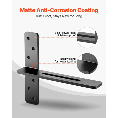 Βάσεις ραφιών VEVOR T 2 τεμάχια, χωρητικότητα βάρους 90 kg, 355,6 x 73,5 x 304,8 mm, Βάσεις ραφιών βαρέως τύπου από συμπαγές χάλυβα, Στήριγμα πάγκου με πλωτή βάση και βίδες
