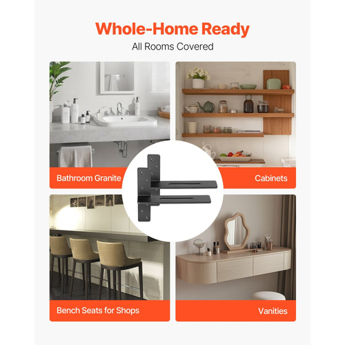 Βάσεις ραφιών VEVOR T 2 τεμάχια, χωρητικότητα βάρους 90 kg, 355,6 x 73,5 x 304,8 mm, Βάσεις ραφιών βαρέως τύπου από συμπαγές χάλυβα, Στήριγμα πάγκου με πλωτή βάση και βίδες