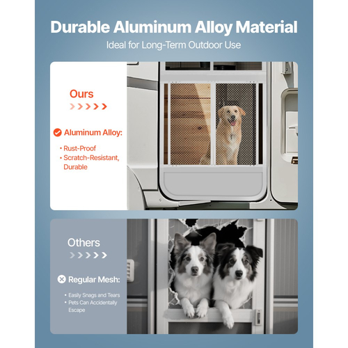 Προστατευτικό οθόνης πόρτας VEVOR RV, μάσκα πόρτας 660,4 x 609,6 mm, εύκολη εγκατάσταση και αποσυναρμολόγηση, ενισχυμένο αναπνεύσιμο προστατευτικό πλέγμα, προστατευτικό εισόδου τροχόσπιτου από κράμα αλουμινίου για προστασία κατοικίδιων, λευκό