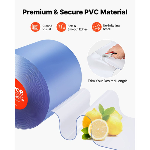 VEVOR Διαφανής Λωρίδα Κουρτίνας PVC, Μήκος 30,8 m x Πλάτος 30,5 cm, Θερμομονωτική Πλαστική Λωρίδα Πόρτας σε Ρολό Χύμα, Λωρίδες Κουρτίνας για Ψυγείο Κατάψυξης για Πόρτες Σούπερ Μάρκετ, Γκαράζ, Αποθήκη