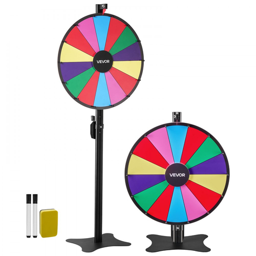 Τροχός Βραβείων VEVOR 610 mm, Τροχός Βραβείων 14 Θέσεων με Βάση, Ρουλέτα Win Fortune με Ρυθμιζόμενο Ύψος και 2 Μαρκαδόρους, 6 Χρώματα, Εύκολη Συναρμολόγηση, για Party Pub Trade Show Carnival