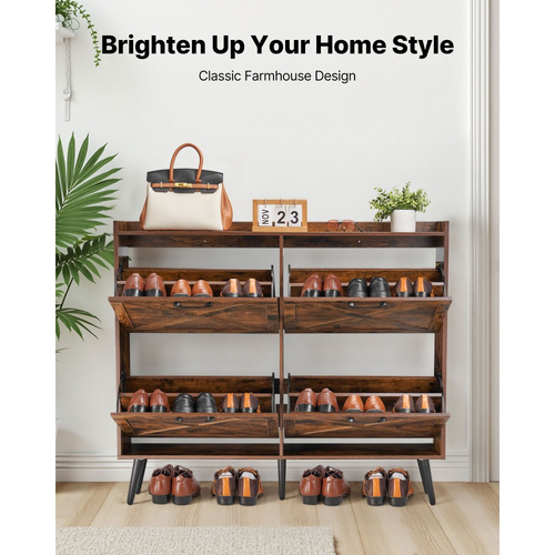 Παπουτσοθήκη VEVOR με 4 αναδιπλούμενα συρτάρια, Ντουλάπι αποθήκευσης παπουτσιών αγροτικού τύπου με ξύλινα πόδια και συσκευή κατά της ανατροπής, Ανεξάρτητη οργάνωση παπουτσιών ιδανική για είσοδο, διάδρομο, υπνοδωμάτιο, σαλόνι, καφέ