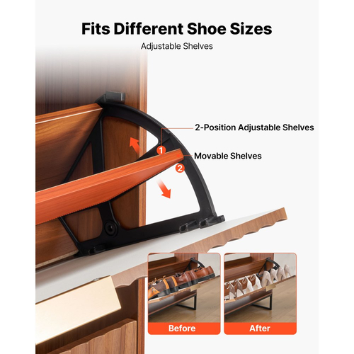 Παπουτσοθήκη VEVOR με 2 αναδιπλούμενα συρτάρια, Ντουλάπι αποθήκευσης παπουτσιών Mid-Century με συσκευή κατά της ανατροπής, Ανεξάρτητη ραβδωτή θήκη οργάνωσης παπουτσιών, Ιδανική για είσοδο, διάδρομο, υπνοδωμάτιο, σαλόνι, καρυδιά