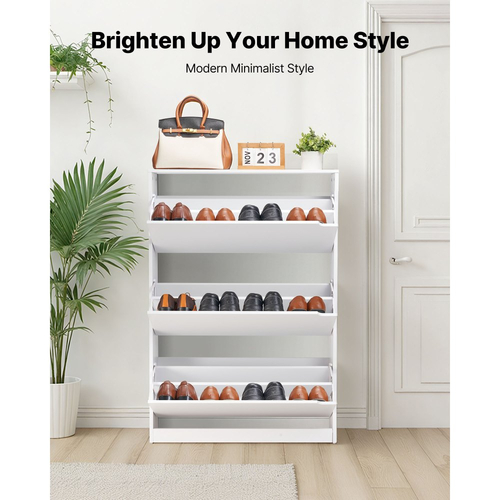 Παπουτσοθήκη VEVOR με 3 αναδιπλούμενα συρτάρια, Μοντέρνο ντουλάπι αποθήκευσης παπουτσιών με συσκευή κατά της ανατροπής, Ανεξάρτητη θήκη οργάνωσης παπουτσιών, Ιδανικό για είσοδο, διάδρομο, υπνοδωμάτιο, σαλόνι, ντουλάπα, λευκό