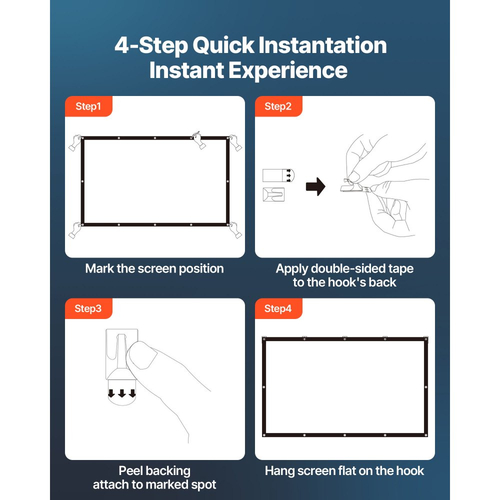 Οθόνη Προβολέα VEVOR, Οθόνη Προβολής 3810 mm 16:9 4K 1080 HD, Επιτοίχιος Προβολέας Προβολής με 12 Γάντζους και Ταινίες Διπλής Όψης, Φορητός Καμβάς για Οικογενειακό Γραφείο, Οικιακό Κινηματογράφο
