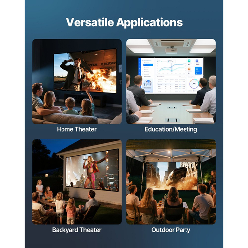 Οθόνη Προβολέα VEVOR, Οθόνη Προβολής 3810 mm 16:9 4K 1080 HD, Επιτοίχιος Προβολέας Προβολής με 12 Γάντζους και Ταινίες Διπλής Όψης, Φορητός Καμβάς για Οικογενειακό Γραφείο, Οικιακό Κινηματογράφο