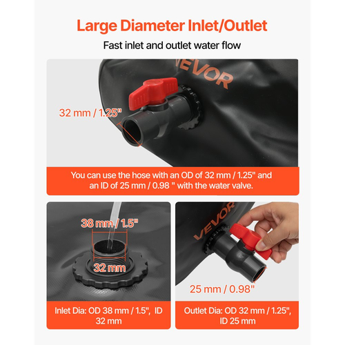 Κύστη αποθήκευσης νερού VEVOR, Δεξαμενή αποθήκευσης νερού 240L, Κύστη μαλακής σακούλας μεγάλης χωρητικότητας από PVC 1000D, Πτυσσόμενη φορητή για άρδευση κήπου, κάμπινγκ, τροχόσπιτα, χρήση έκτακτης ανάγκης - Μαύρο