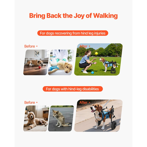 Αναπηρικό αμαξίδιο σκύλου VEVOR για πίσω πόδια, ρυθμιζόμενο 2 τροχούς, ελαφρύ καρότσι σκύλου με τροχούς απορρόφησης κραδασμών, αναπηρικό αμαξίδιο υποστήριξης κινητικότητας για τραυματισμένους σκύλους με αναπηρία έως 10 κιλά, μικρό