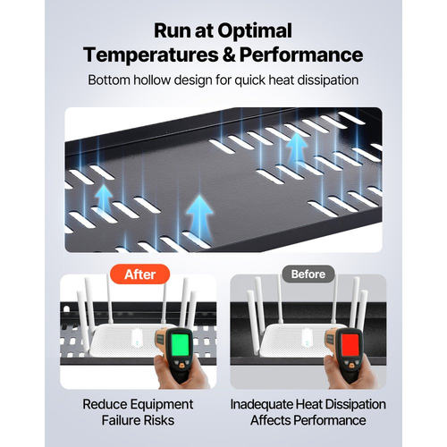 Ράφι rack διακομιστή VEVOR 1U, 4 τεμάχια, μέγιστο φέρον φορτίο 22,68 kg με αεριζόμενο πρόβολο, Ράφι τοίχου ή rack με δίσκο, βάθος 254 mm, καλή κυκλοφορία αέρα για εξοπλισμό δικτύου υπολογιστών γραφείου