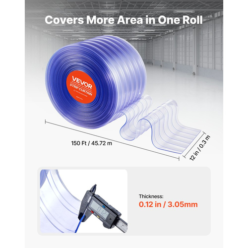 VEVOR Διαφανής Λωρίδα Κουρτίνας PVC, Μήκος 45,7 m x Πλάτος 30,5 cm, Ραβδωτή Πλαστική Λωρίδα Πόρτας για Χύμα Ρολό, Λωρίδες Κουρτίνας για Ψυγείο Κατάψυξης για Πόρτες Σούπερ Μάρκετ, Γκαράζ, Αποθήκη, Στέγη Ζώων