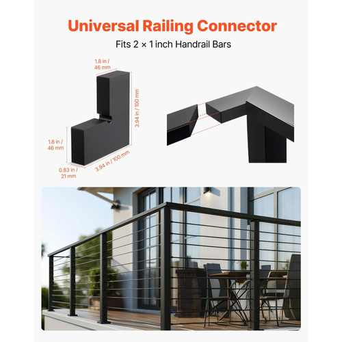 VEVOR Πακέτο 2 Γωνιακών Συνδετήρων για Κουπαστή, Αξεσουάρ Επέκτασης Κουπαστής Σκάλας, Εξαρτήματα Συνδετήρα Κουπαστής POM για Ορθογώνια Κουπαστή Καλωδίου, Σύστημα Σιδηροδρομικής Σύνδεσης Καταστρώματος Εξωτερικού Χώρου, Ματ Μαύρο, HT-05