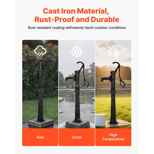 Χειροκίνητη αντλία κανάτας VEVOR Well, μέγιστης ανύψωσης 20 ft, χειροκίνητη χειροκίνητη αντλία νερού από χυτοσίδηρο αντίκα με βάση ανύψωσης, σύνδεση NPT 1-1/4 in, εύκολη εγκατάσταση, για εξωτερικό κήπο, λίμνη, αυλή, αγρόκτημα, μαύρη