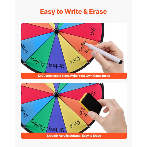 Τροχός Βραβείων VEVOR 305 mm, Τροχός Βραβείων με 12 Θέσεις και Βάση, Επιτραπέζια Ρουλέτα Τύχης με Σβήσιμο και 2 Μαρκαδόρους, 6 Χρώματα, Εύκολη Συναρμολόγηση, για Πάρτι, Παμπ, Εμπορικές Εκθέσεις, Καρναβάλι