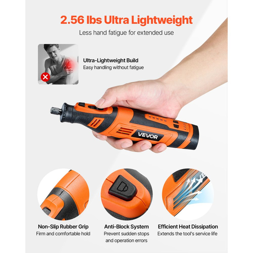 Κιτ ασύρματων περιστροφικών εργαλείων VEVOR 136 τεμαχίων, φορητό μίνι ηλεκτρικό περιστροφικό εργαλείο DC8V, 5 ταχύτητες 5000-30000RPM πολλαπλών χρήσεων εργαλεία DIY για χάραξη, τρίψιμο, στίλβωση, σκάλισμα, λείανση, κοπή, χειροτεχνίες DIY