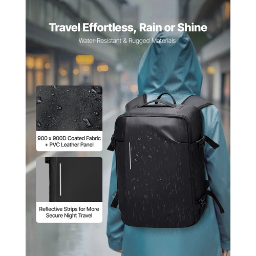 Σακίδιο ταξιδιού VEVOR κενού αέρος, 35L, Σακίδιο ταξιδιού συμπίεσης κενού αέρος με αντλία αέρα, πολλαπλές τσέπες και διαμερίσματα, αδιάβροχη βαλίτσα χειρός, τσάντα προσωπικής χρήσης, μαύρη