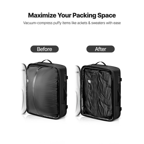 Σακίδιο ταξιδιού κενού VEVOR, 80L, επεκτεινόμενο σακίδιο ταξιδιού συμπίεσης με στεγανοποίηση κενού με αντλία, με κλειδαριά εγκεκριμένη από την TSA, σακίδιο Airback Vacpack, αδιάβροχη βαλίτσα χειρός, για επαγγελματικούς σκοπούς, μαύρο