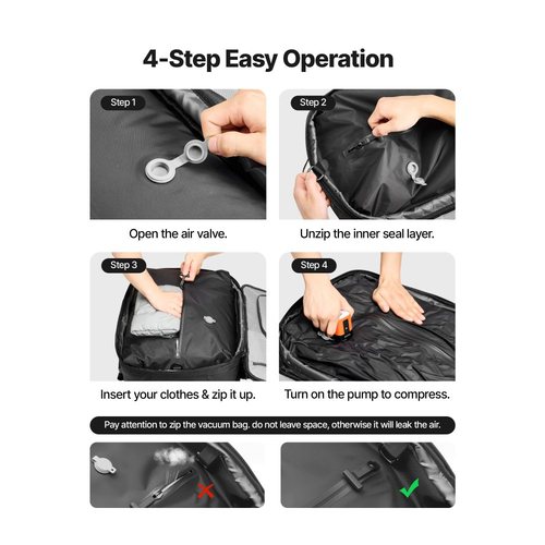 Σακίδιο ταξιδιού κενού VEVOR, 80L, επεκτεινόμενο σακίδιο ταξιδιού συμπίεσης με στεγανοποίηση κενού με αντλία, με κλειδαριά εγκεκριμένη από την TSA, σακίδιο Airback Vacpack, αδιάβροχη βαλίτσα χειρός, για επαγγελματικούς σκοπούς, μαύρο