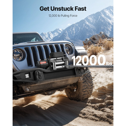 Ηλεκτρικό βαρούλκο VEVOR, χωρητικότητα φορτίου 5400 kg, βαρούλκο φορτηγού 12V DC με ατσάλινο σχοινί Φ9.1 mm x 24 m, ασύρματο και ενσύρματο τηλεχειριστήριο, αδιάβροχο IP55 για ρυμούλκηση SUV, τζιπ, ρυμουλκούμενου, σκάφους, εκτός δρόμου