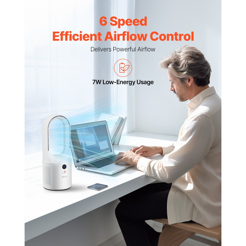 Ανεμιστήρας γραφείου VEVOR χωρίς λεπίδες, φορητός ανεμιστήρας γραφείου 12,99 ιντσών, αθόρυβος μικρός ανεμιστήρας πύργου 6 ταχυτήτων USB με επαναφορτιζόμενη μπαταρία, εύκολος καθαρισμός και φιλικός προς τα παιδιά, φυσάει κρύο αέρα για υπνοδωμάτιο, γραφείο, σπίτι
