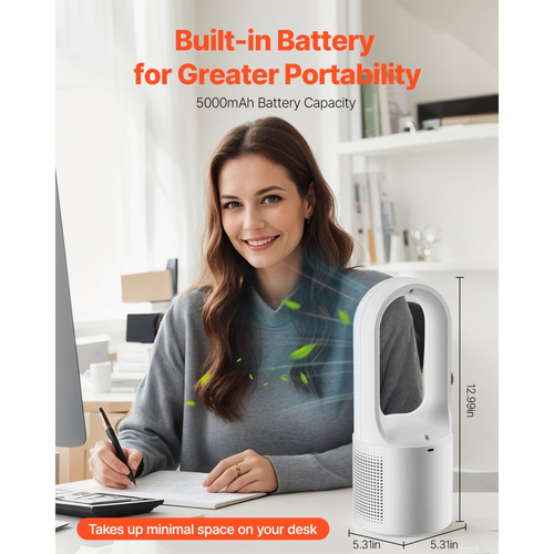 Ανεμιστήρας γραφείου VEVOR χωρίς λεπίδες, φορητός ανεμιστήρας γραφείου 12,99 ιντσών, αθόρυβος μικρός ανεμιστήρας πύργου 6 ταχυτήτων USB με επαναφορτιζόμενη μπαταρία, εύκολος καθαρισμός και φιλικός προς τα παιδιά, φυσάει κρύο αέρα για υπνοδωμάτιο, γραφείο, σπίτι