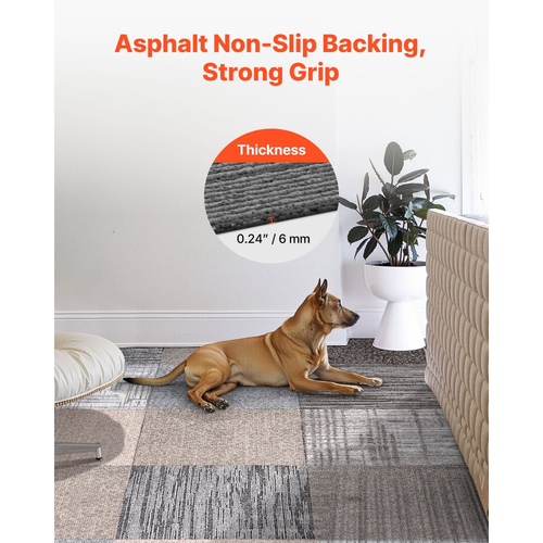 Πλακάκια χαλιού VEVOR Επαναχρησιμοποιούμενα 508 x 508 mm, 24 τεμάχια αρθρωτό τετράγωνο χαλί, Εμπορικό δάπεδο με μαλακή επένδυση για κάλυψη χωρίς ραφές 6.2㎡, Εύκολη αντικατάσταση DIY για σαλόνι, υπνοδωμάτιο, γραφείο, εσωτερικό, πολύχρωμο