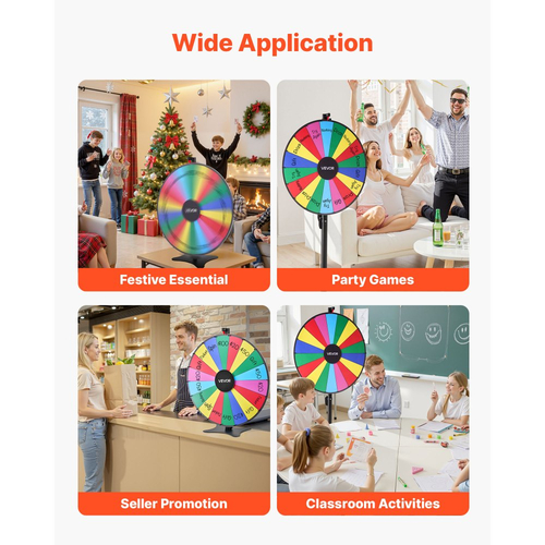 Τροχός Βραβείων VEVOR 914 mm, Τροχός Βραβείων 18 Θέσεων με Βάση, Ρουλέτα Win Fortune με Ρυθμιζόμενο Ύψος και 2 Μαρκαδόρους, 6 Χρώματα, Εύκολη Συναρμολόγηση, για Party Pub Trade Show Carnival