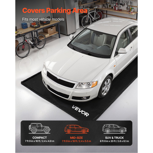 Πατάκι συγκράτησης VEVOR, 2,4 x 5,5 m, Αντιολισθητικό πατάκι δαπέδου γκαράζ PVC με σκούπα καθαρισμού, Βαρέως τύπου, Ανθεκτική αδιάβροχη προστασία συγκράτησης από χιόνι, βροχή και λάσπη για χώρους στάθμευσης αυτοκινήτων, Μαύρο