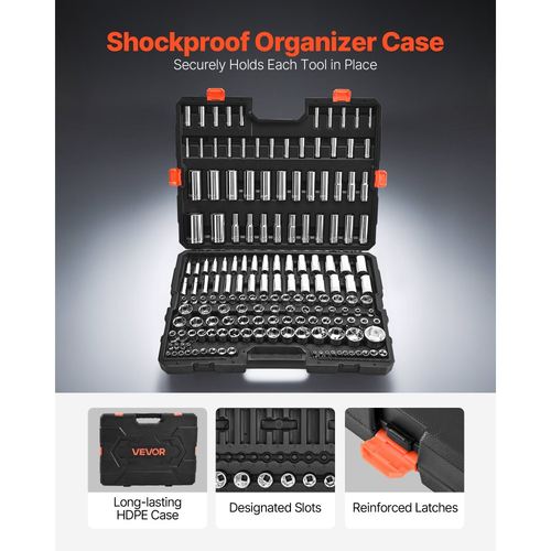 Σετ καρυδάκια VEVOR, 163 τεμάχια, σετ εργαλείων καρυδάκια 9,5 & 6,4 & 12,7 mm, SAE και μετρικό, βαθύ και τυπικό, κιτ εργαλείων μηχανικού με θήκη αποθήκευσης, επιχρωμιωμένο κράμα χάλυβα CR-V, για επισκευή αυτοκινήτων