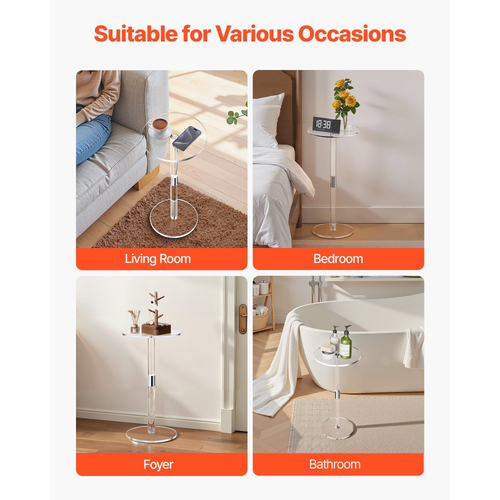 Τραπεζάκι Ποτού VEVOR Ακρυλικό, Διαφανές Τραπεζάκι με Στρογγυλή Επιφάνεια και Μασίφ Στύλο, Μοντέρνα Ακρυλική Βάση για Τραπεζάκι Τούρτας, Διαφανές Πλαϊνό Γραφείο για Καφέ, Ποτό, Φαγητό, Σνακ, Εύκολη Συναρμολόγηση, 25,4 x 25,4 x 54 cm (Διαφανές)