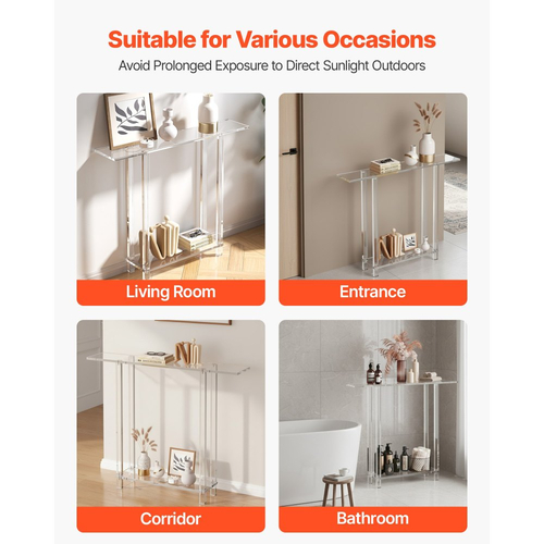 Τραπέζι Κονσόλας VEVOR Ακρυλικό, 2 Επίπεδα Στενό Πλαϊνό Γραφείο με Ανοιχτό Κάτω Αποθηκευτικό Χώρο, Μοντέρνο Ορθογώνιο Ακρυλικό Τελικό Τραπέζι, Διαφανές Γραφείο Εισόδου για Φουαγιέ, Διάδρομο, Σαλόνι, 19,3 x 100 x 80 cm (Διαφανές)